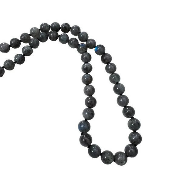 Genuine Labradorite Gemstone Bead Silk Knot Necklace NEW - Picture 7 of 10